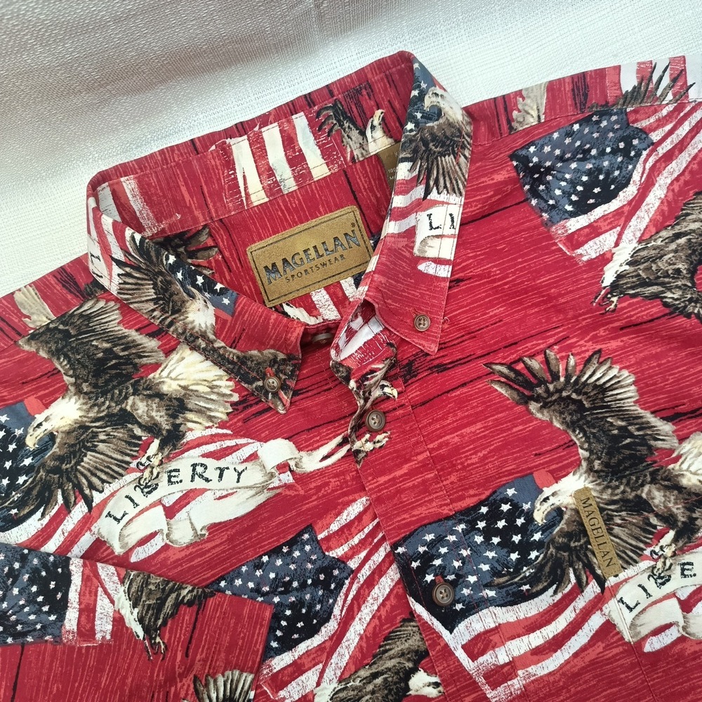 Magellan Sportswear Shirt Mens XXL American‎ Flag Eagle Print Patriotic Casual
